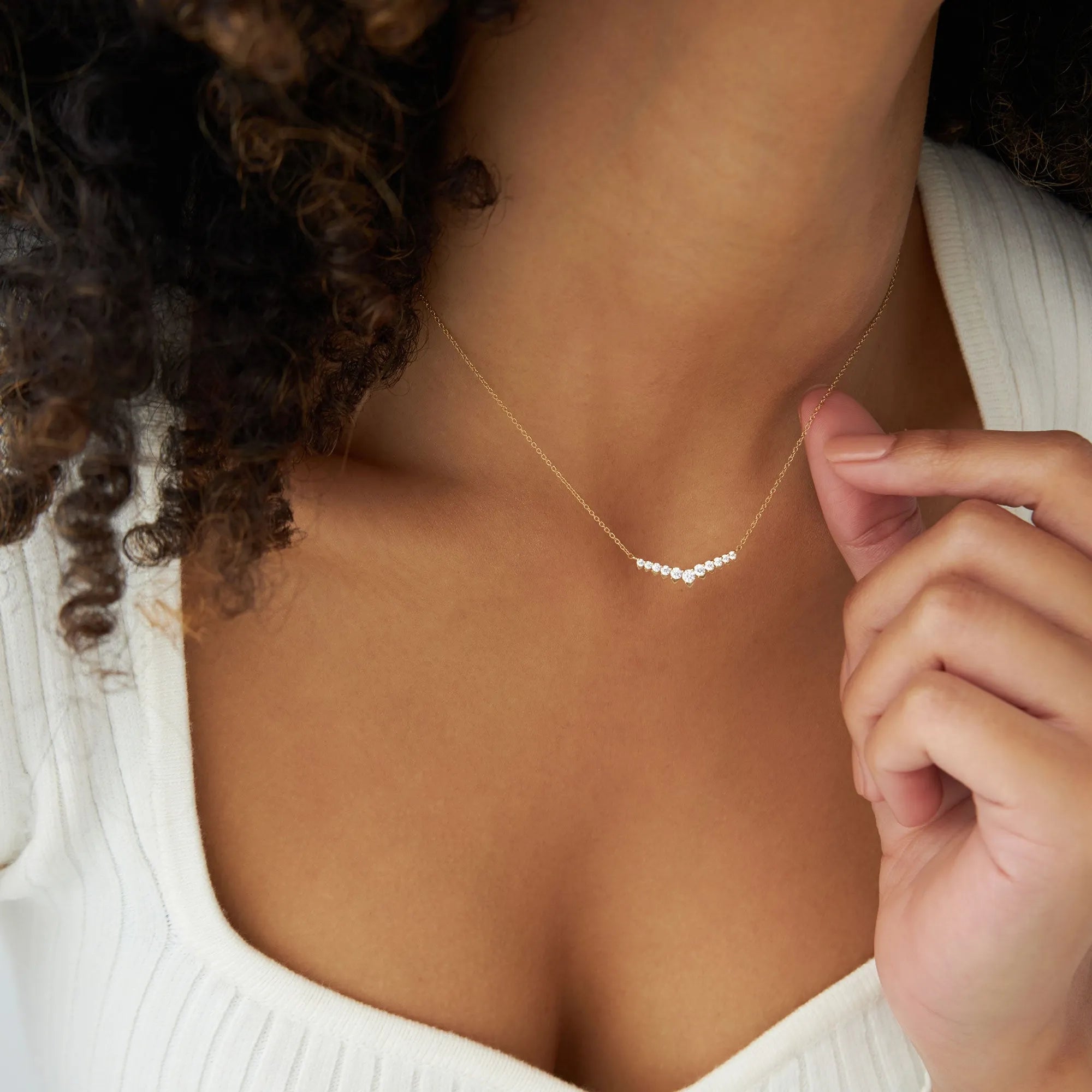 14K Solid Gold 0.32 CTW Round Diamond V Prong Chevron Necklace