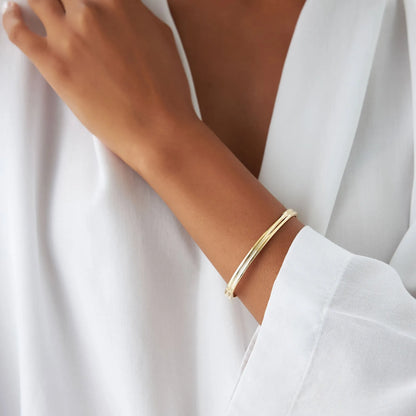14K Solid Gold Wide Double Row Dome Bangle Bracelet