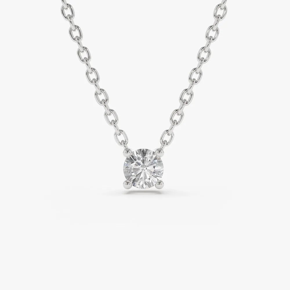 14K Solid Gold Round Diamond Solitaire Necklace 4 Prong Setting 0.50ctw