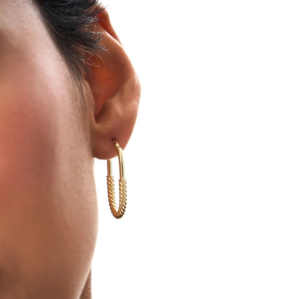 14k Yellow Gold Twisted Rope Oval Hoop Earrings 29mm Length 2.5mm Width