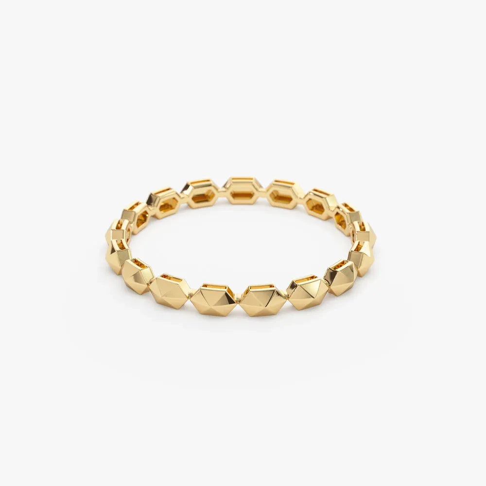 14K Solid Gold Round Diamond 0.07ctw Petite Pyramid Stackable Ring