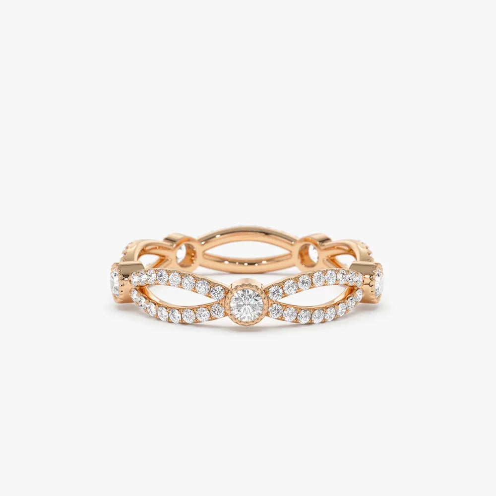 14k Gold Diamond Round Cut Infinity Eternity Ring 0.80 ctw
