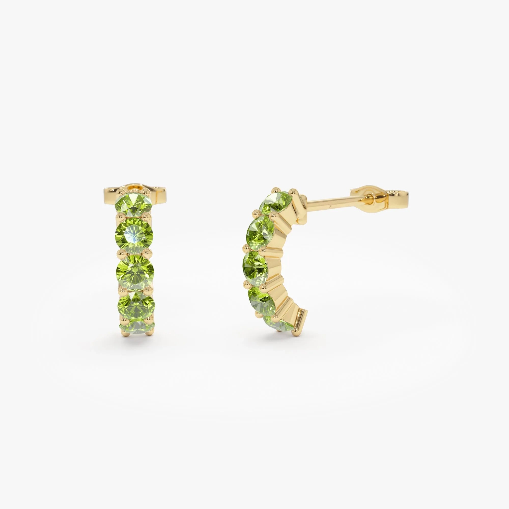 14K Solid Gold Round Peridot Prong Set Half Hoop Earrings 1.40ctw