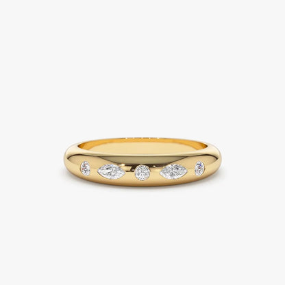 14k Gold Diamond Marquise and Round Dome Flush Setting Ring 0.22 ctw