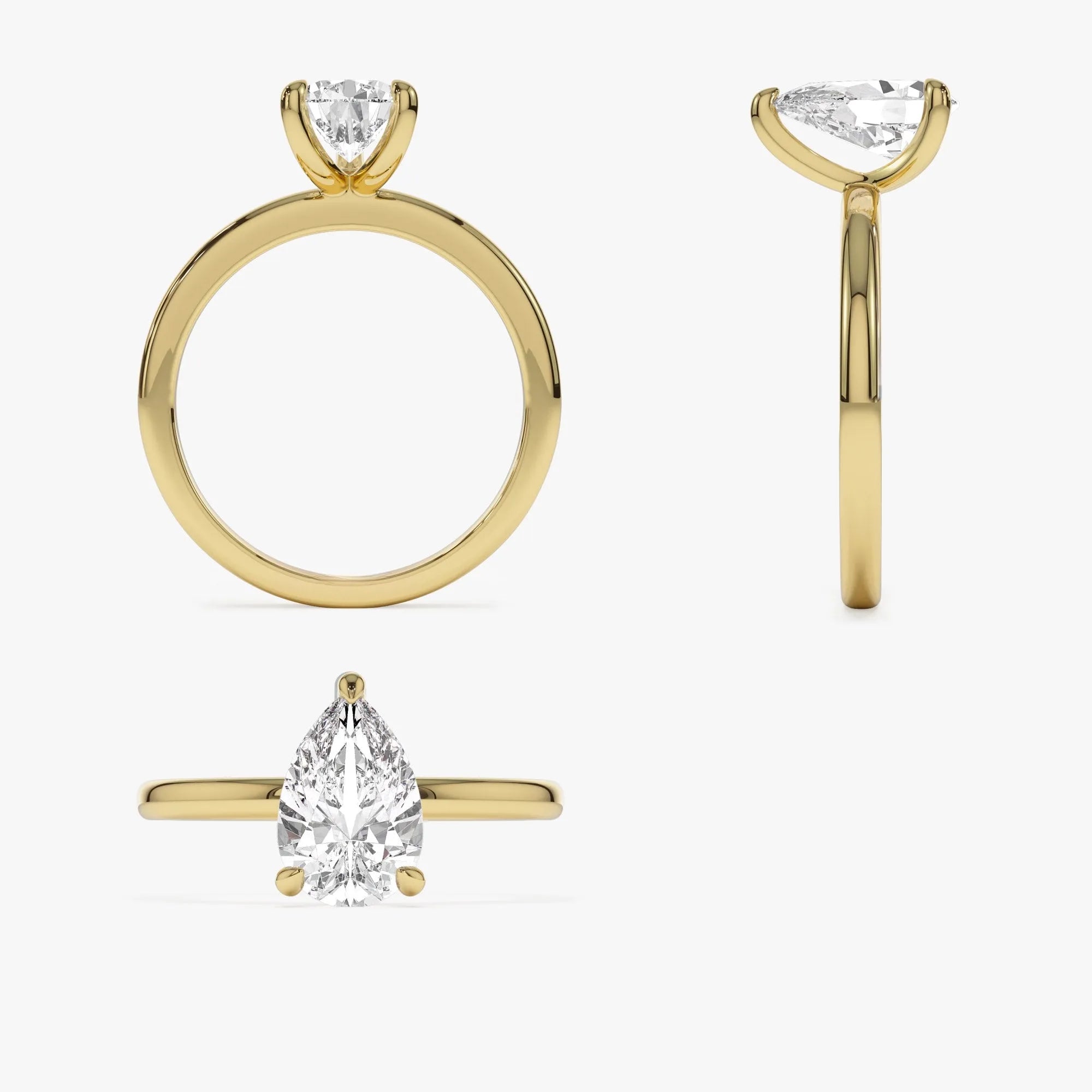 14k Gold Lab Grown Diamond Pear Shaped Engagement Ring Prong Setting Kylie 0.75 to 1.50 ctw
