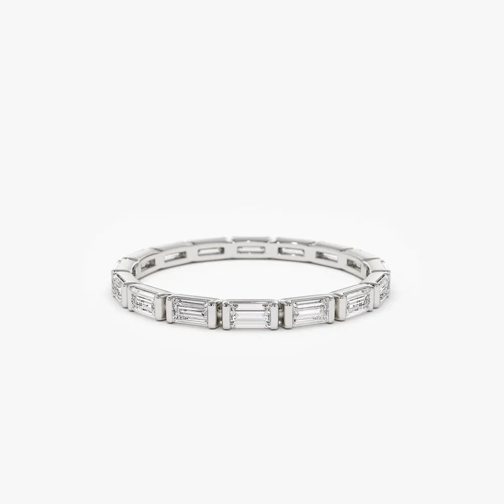 14k Gold 0.64 Carat Baguette Diamond Bar Setting Eternity Ring