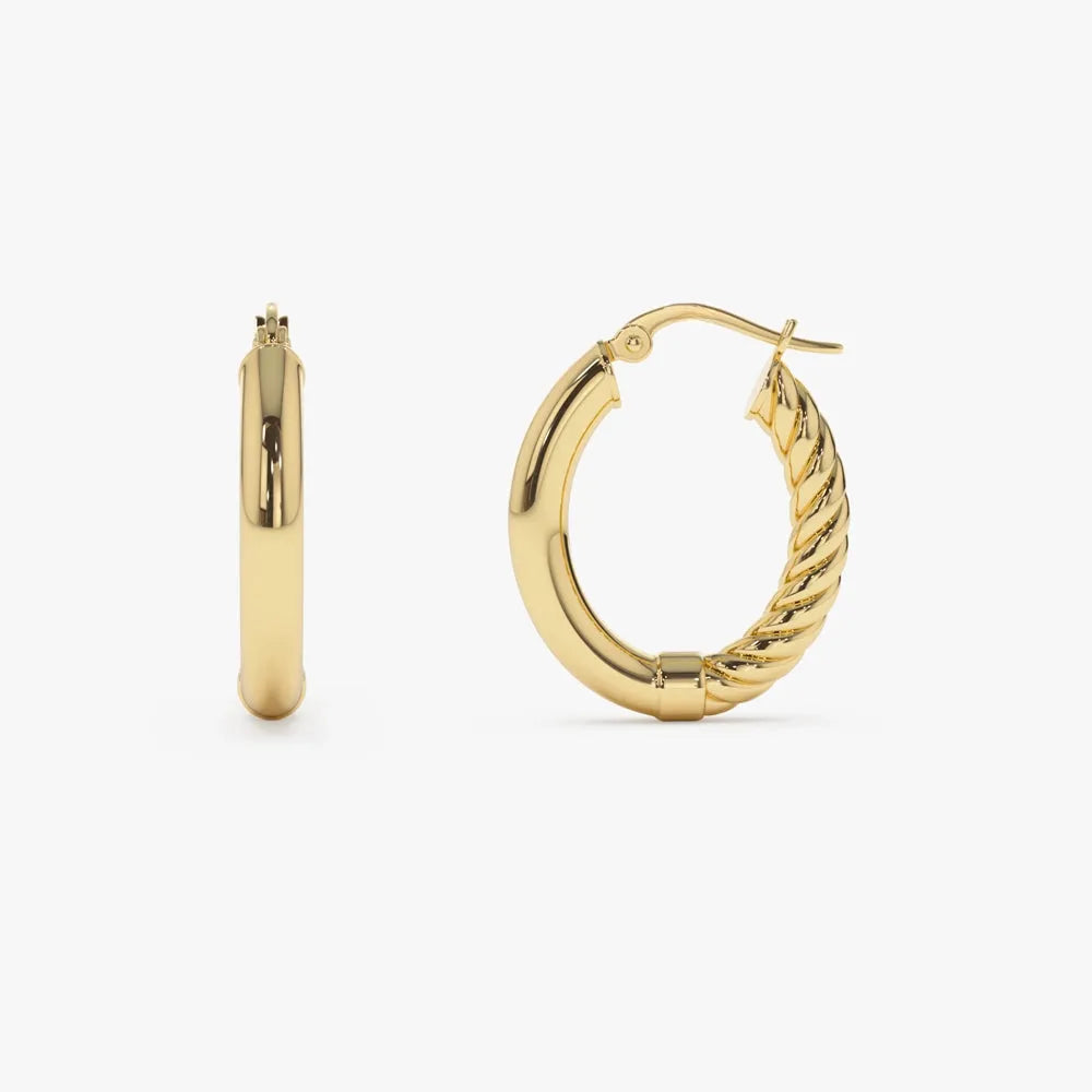 14k Solid Gold Inside Out Hoop Earrings 20.75mm 3.75mm Width