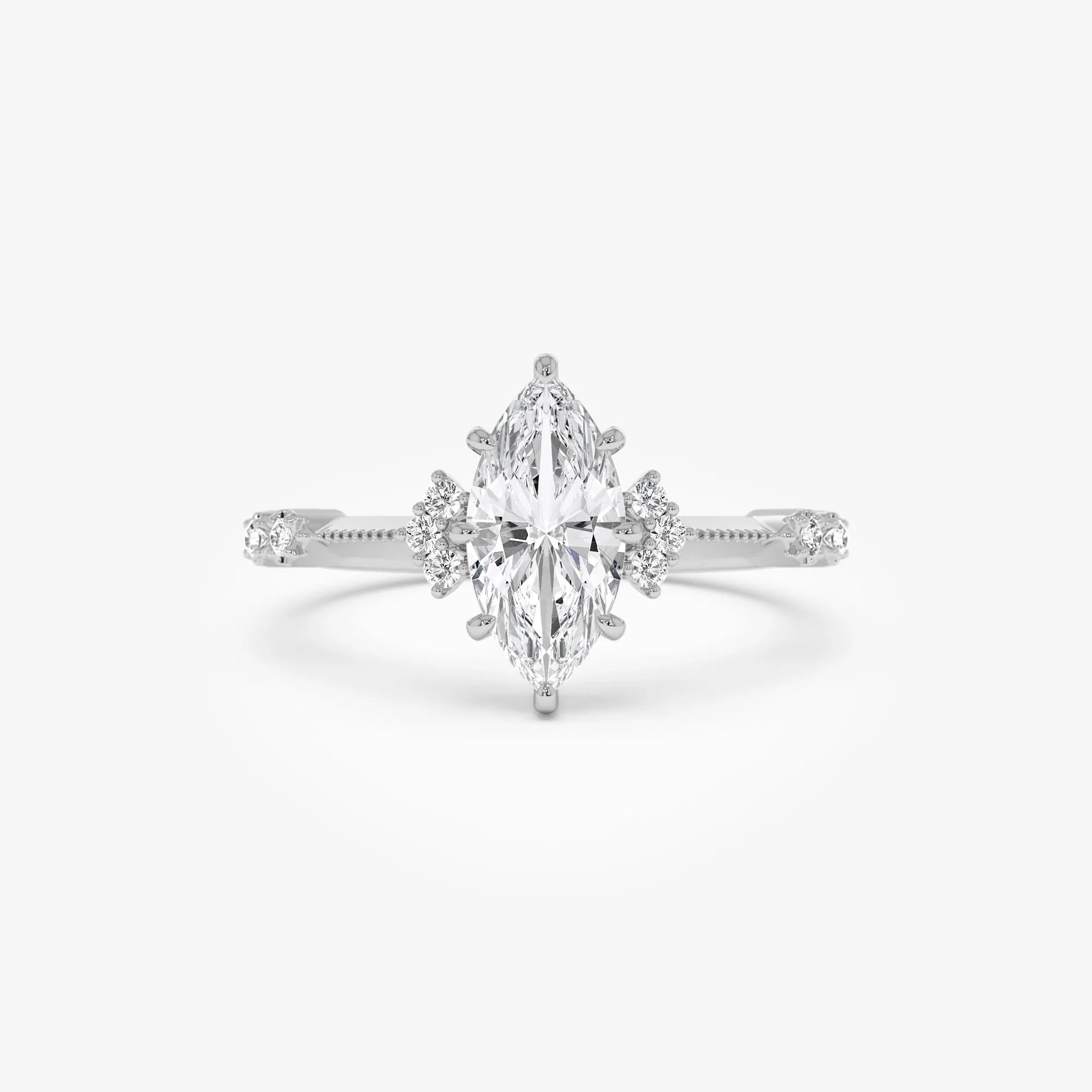14k Rose Gold 1.10 ctw Lab Grown Diamond Marquise Art Deco Engagement Ring