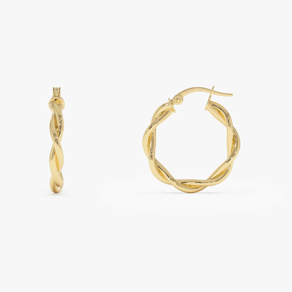 14k Yellow Gold Braided Hoop Earrings 20mm Outer Diameter 3mm Width