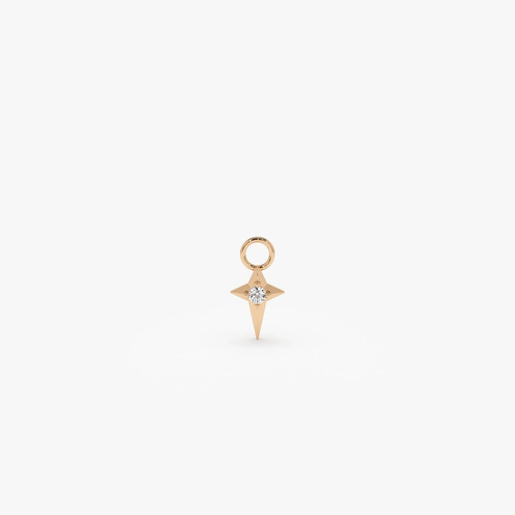 14k Gold Diamond North Star Hoop Earring Charm 0.03 ctw