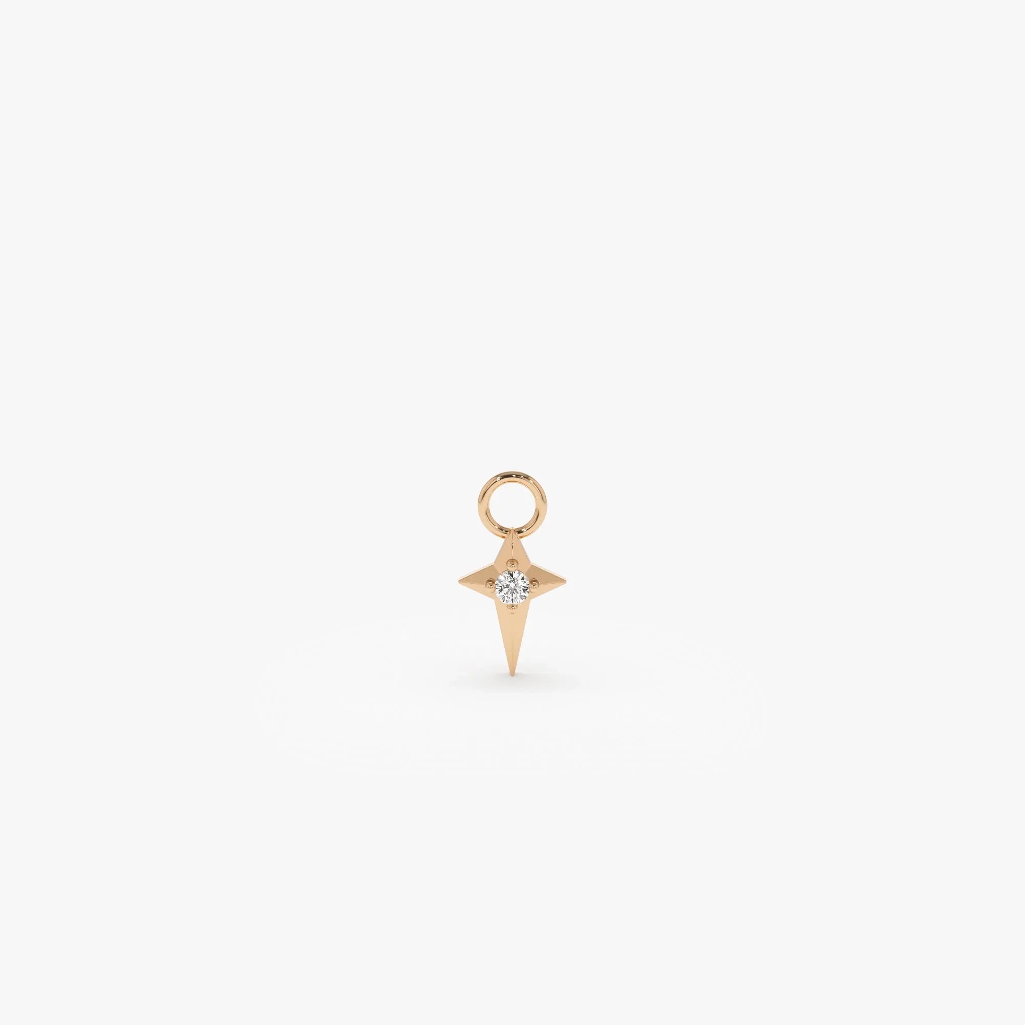 14k Gold Diamond North Star Hoop Earring Charm 0.03 ctw
