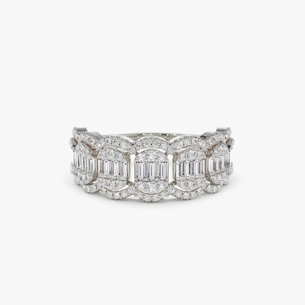 14k Gold Baguette Diamond 1.00ctw Halo Micro Pave Illusion Ring