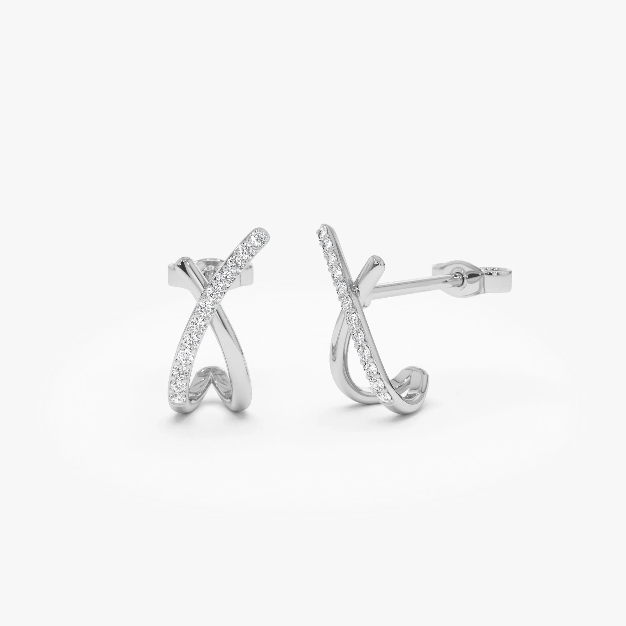 14k Gold Diamond Round Cut Modern X Design Stud Earrings 0.12 ctw