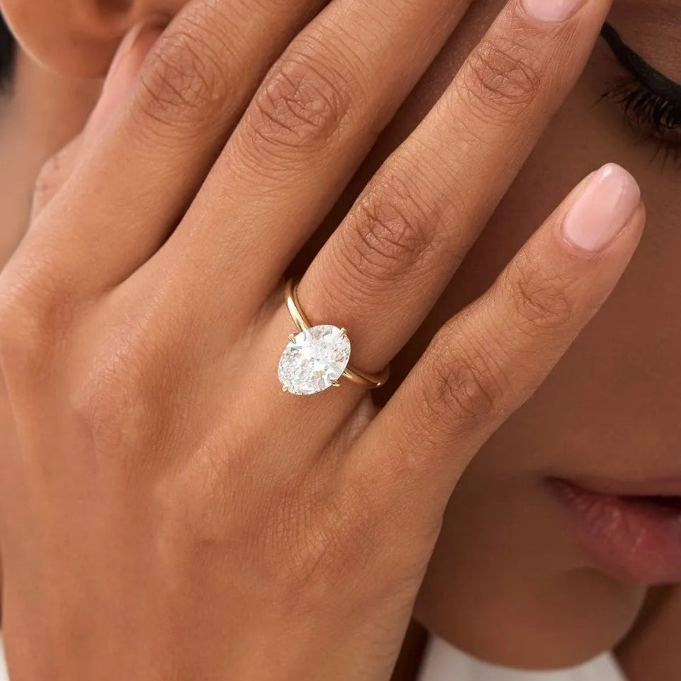 14k Gold 3.00 Carat Oval Lab Grown Diamond Engagement Ring Prong Setting