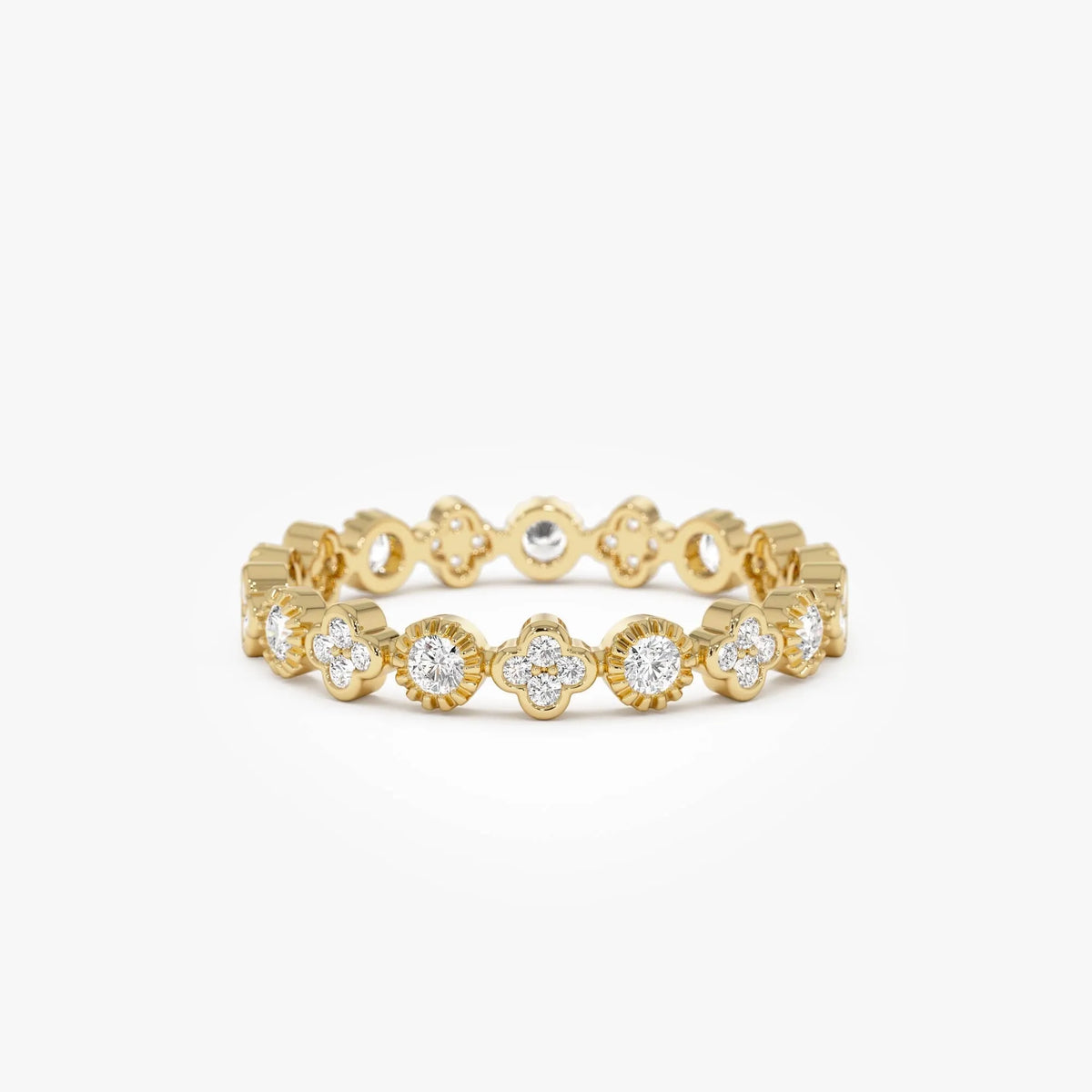 14k Gold 0.38ctw Round Diamond Bezel Set Clover Eternity Ring