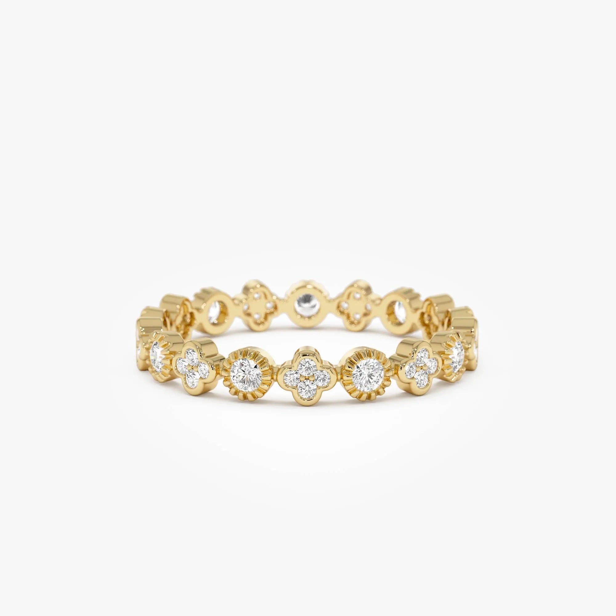14k Gold 0.38ctw Round Diamond Bezel Set Clover Eternity Ring