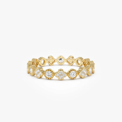 14k Gold 0.38ctw Round Diamond Bezel Set Clover Eternity Ring