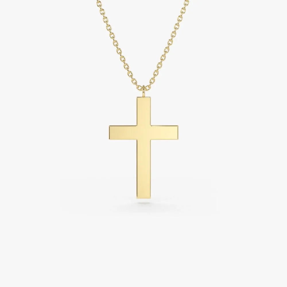14k Solid Gold Plain Dangling Cross Charm Pendant Necklace