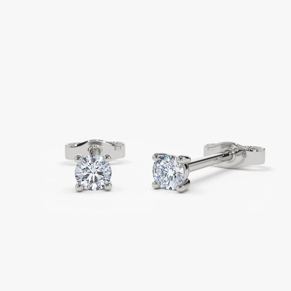 14k Solid Gold Round Diamond Prong Set Stud Earrings 0.12 ctw