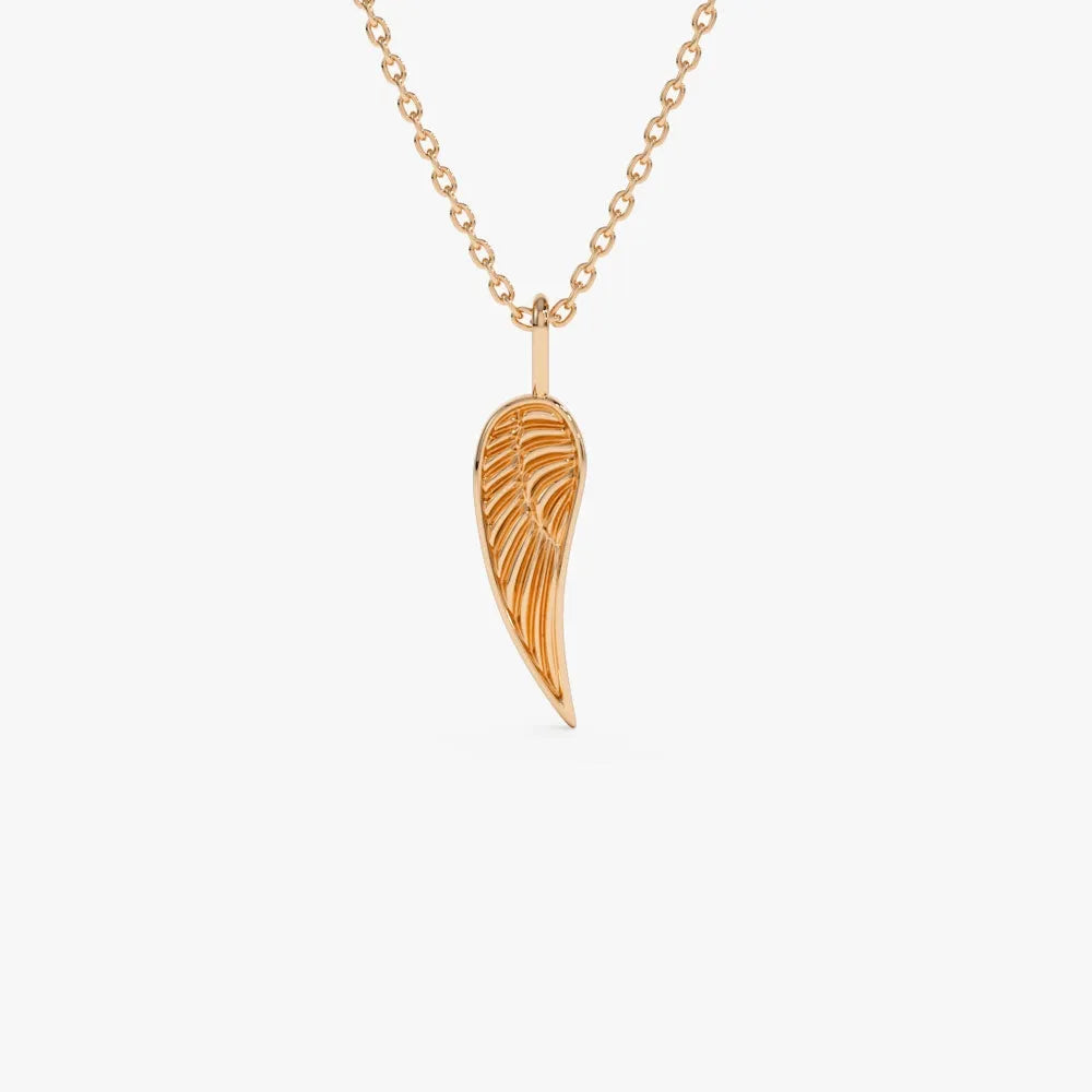 14k Solid Gold Angel Wings Pendant Necklace