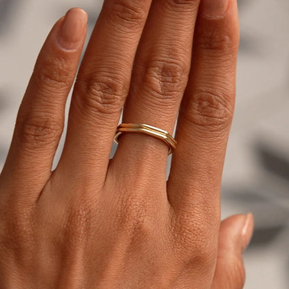 14k Gold Octagon Double Band Ring Wide Geometric Style