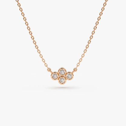 14K Solid Gold Round Diamond 4 Stone Cluster Pendant Necklace 0.13ctw