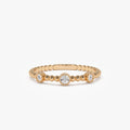 14k Solid Gold Round Diamond 0.12 ctw Three Bezel Setting Bead Band Ring
