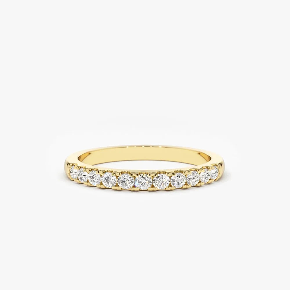 14K Gold Round Diamond 11 Stone Micro Pave Wedding Band 0.33 Carat