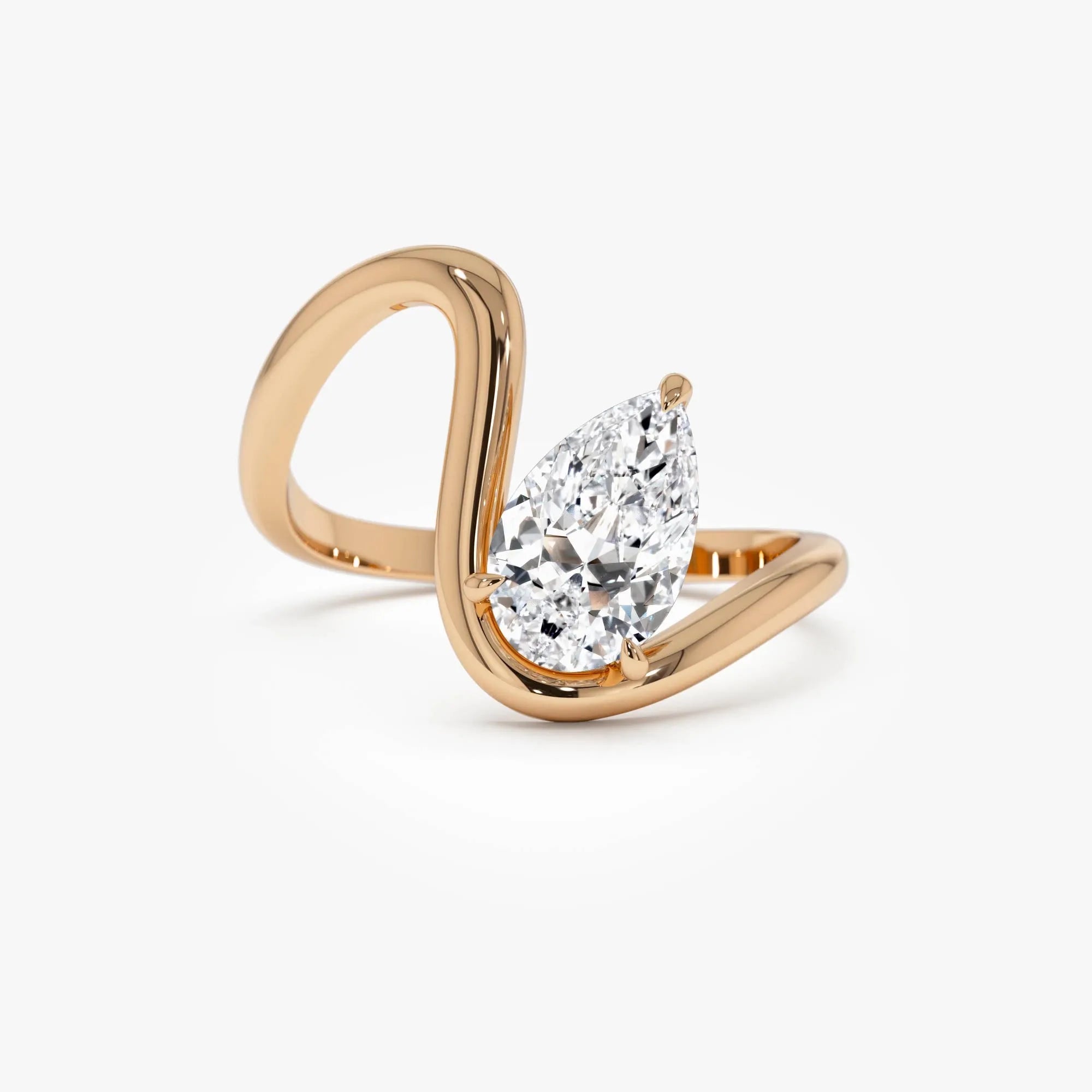 14k Gold 1.00 Carat Lab Grown Diamond Pear Cut Ring Modern Bypass Setting IGI Certified Sylene