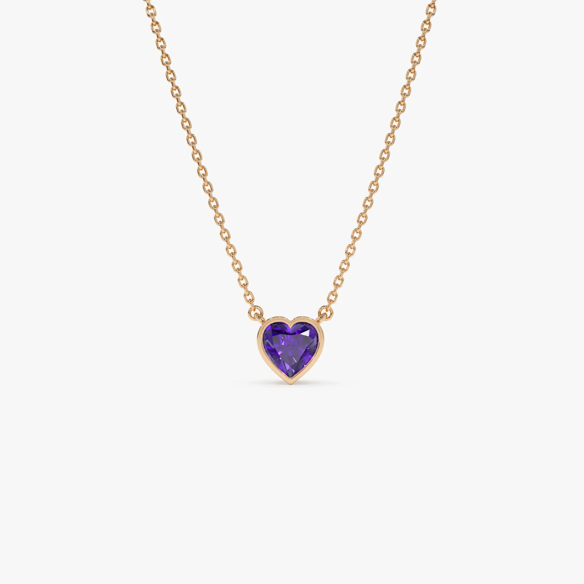 14k Solid Gold Amethyst Heart Shaped Layering Necklace 0.40 Carat