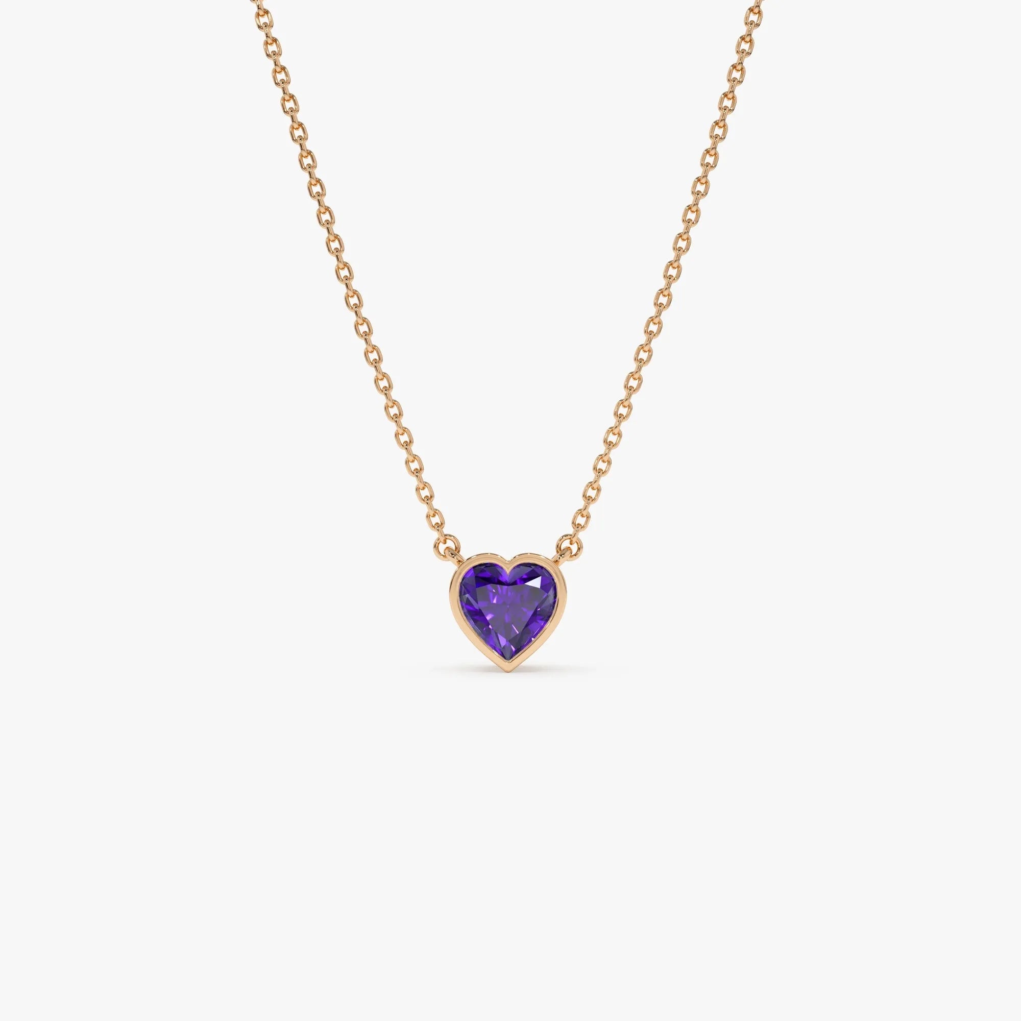 14k Solid Gold Amethyst Heart Shaped Layering Necklace 0.40 Carat