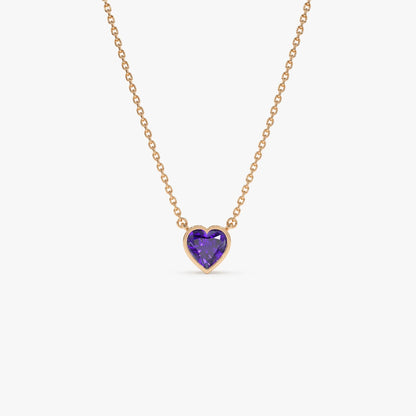 14k Solid Gold Amethyst Heart Shaped Layering Necklace 0.40 Carat