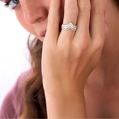 14k Solid Gold Baguette and Round Diamond 0.99 Carat Chevron Statement Ring