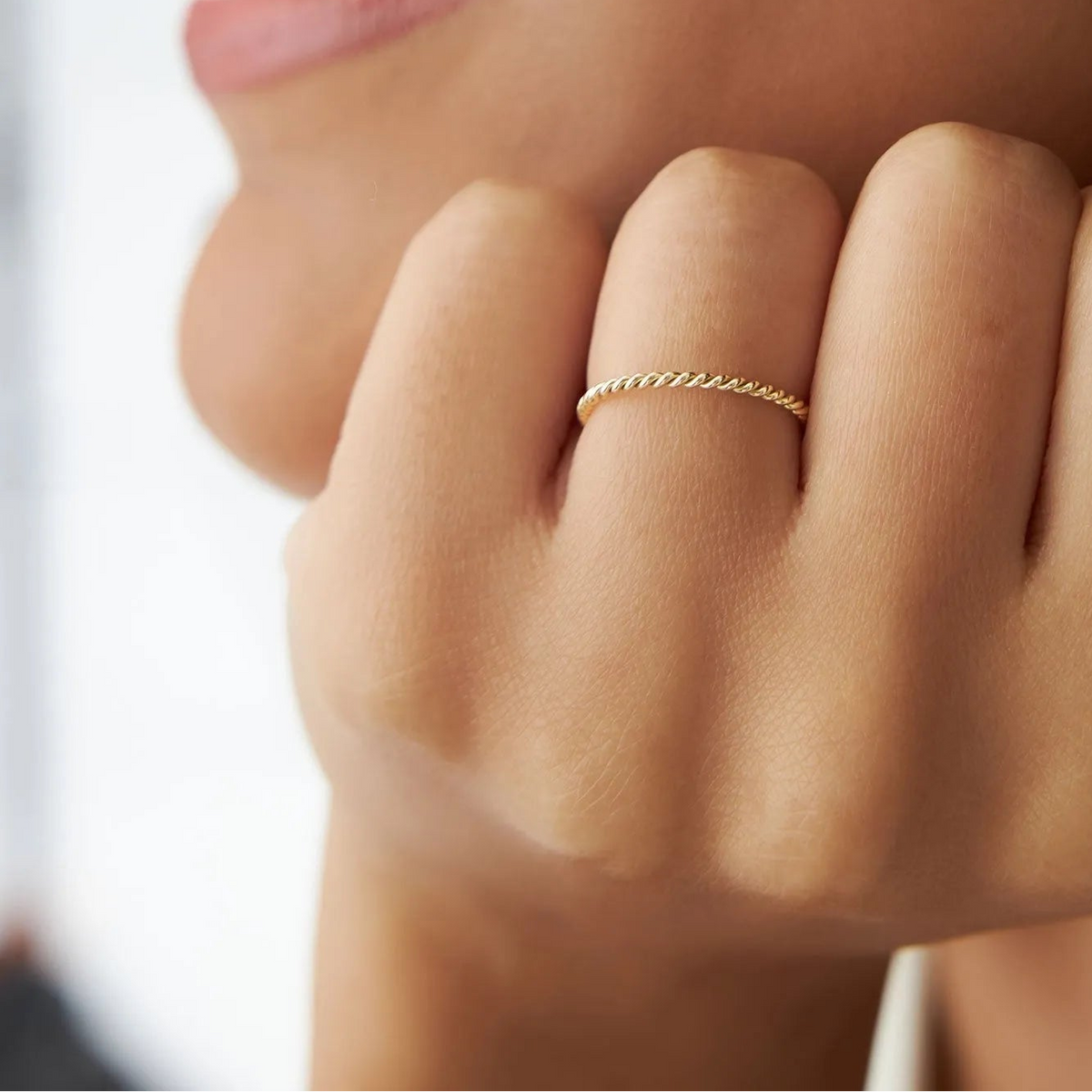 14K Solid Gold 1.0mm Twisted Rope Stackable Wedding Band Ring