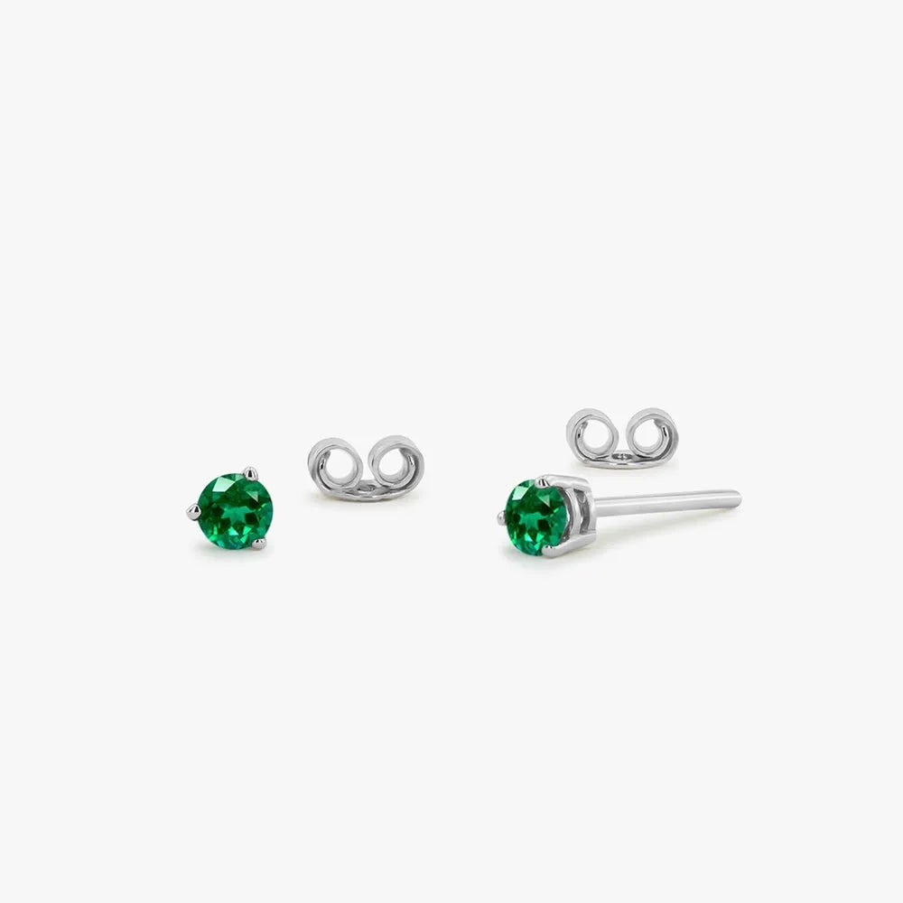 14K Gold Round Cut Emerald 3 Prong Stud Earrings 0.41ctw