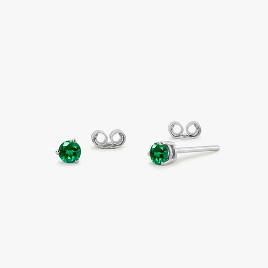 14K Gold Round Cut Emerald 3 Prong Stud Earrings 0.41ctw
