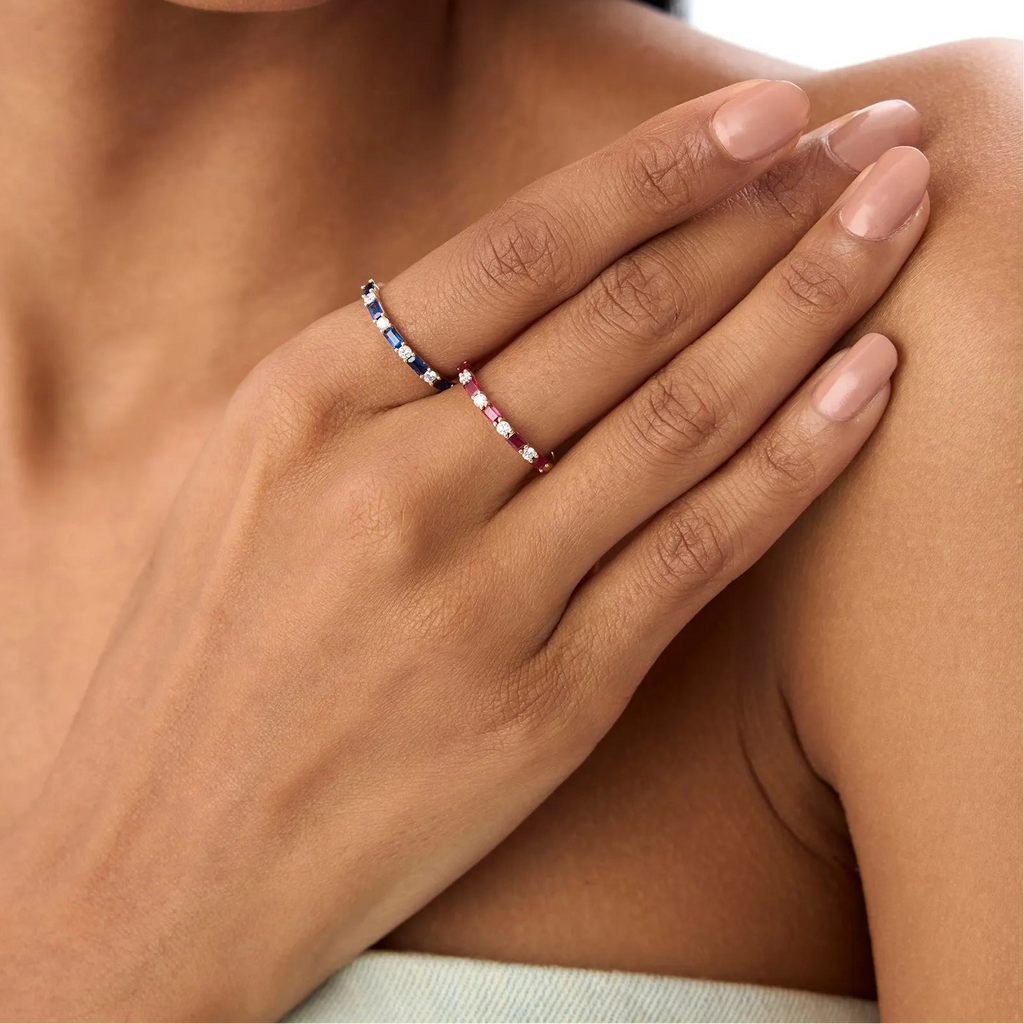 14k Gold Ruby and Diamond Baguette and Round Cut Prong Setting Ring 0.54 ctw