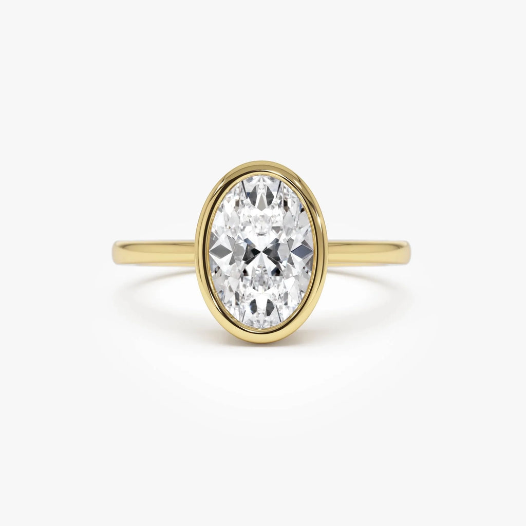 14k Gold 1.50 Ctw Oval Lab Grown Diamond Bezel Setting Engagement Ring Celina