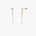 14k Gold Diamond Round Cut Linear Bar Triple Drop Earrings 0.28 ctw