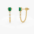 14k Solid Gold Emerald Cut Emerald and Baguette Diamond Linked Drop Earrings 0.70 ctw