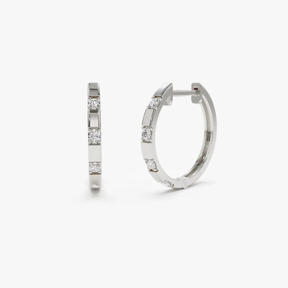 14k Gold Diamond Round Cut Hoop Earrings 0.12 ctw