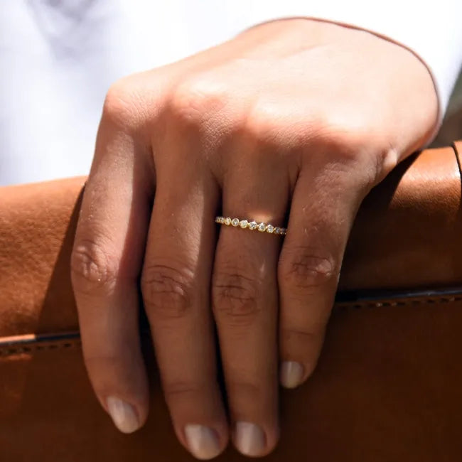 14K Gold Round Brilliant Cut Diamond Bezel Set Eternity Ring