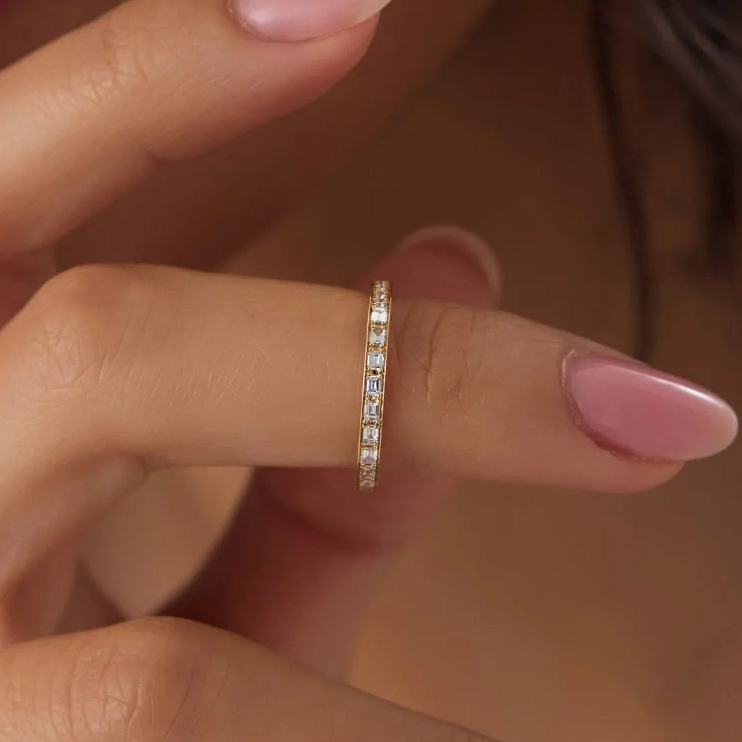 14k Gold Diamond Round and Baguette 0.45ctw Micro Pave Eternity Band