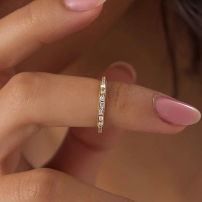 14k Gold Diamond Round and Baguette 0.45ctw Micro Pave Eternity Band
