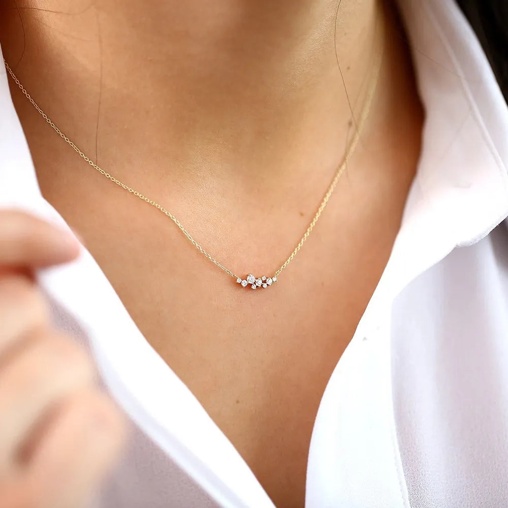 14K Solid Gold Lab Grown Diamond 9 Stone Cluster Necklace Prong Setting 0.25cttw
