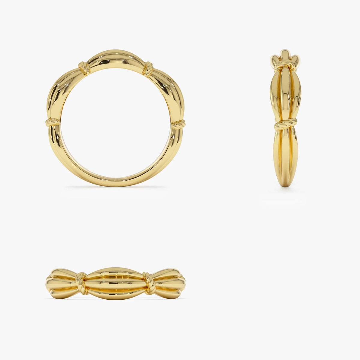 14k Gold Textured Knot Ring Wide Statement Band