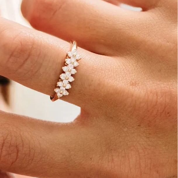14k Gold Round Diamond Cluster Ring 0.57 ctw Prong Setting
