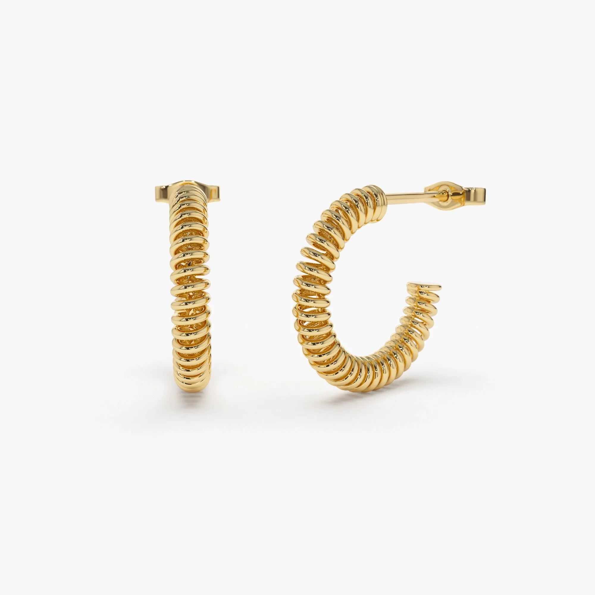 14k Gold Spiral C Shape Hoop Earrings 18.5mm Outer Diameter 3mm Width