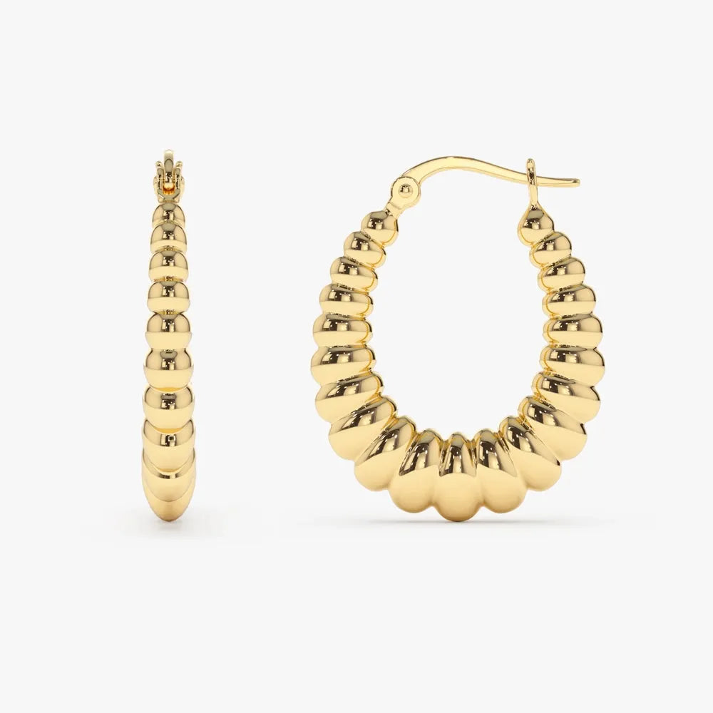 14k Solid Gold Bold Twisted Hoop Earrings 24mm Length 22mm Width