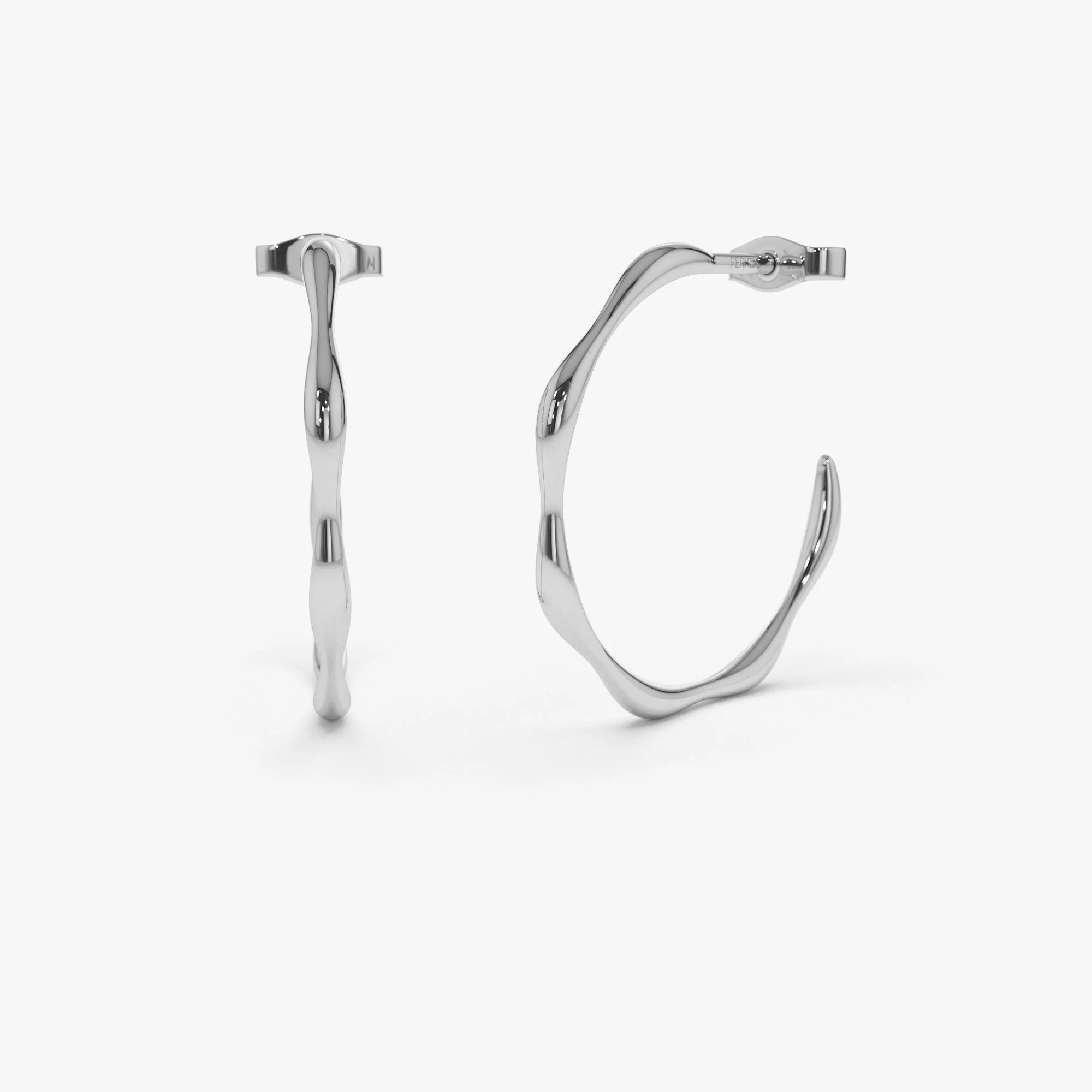 14k Solid Gold Large Wave Hoop Earrings 20.2mm Width 19.2mm Inner Diameter